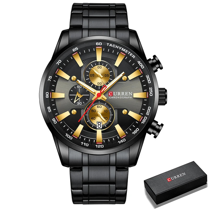 Curren Men's Watch Top Luxury Brand Big Dial Blue Quartz Men Watches Chronograph Sport Wristwatch Man Stainless Steel Date Clock