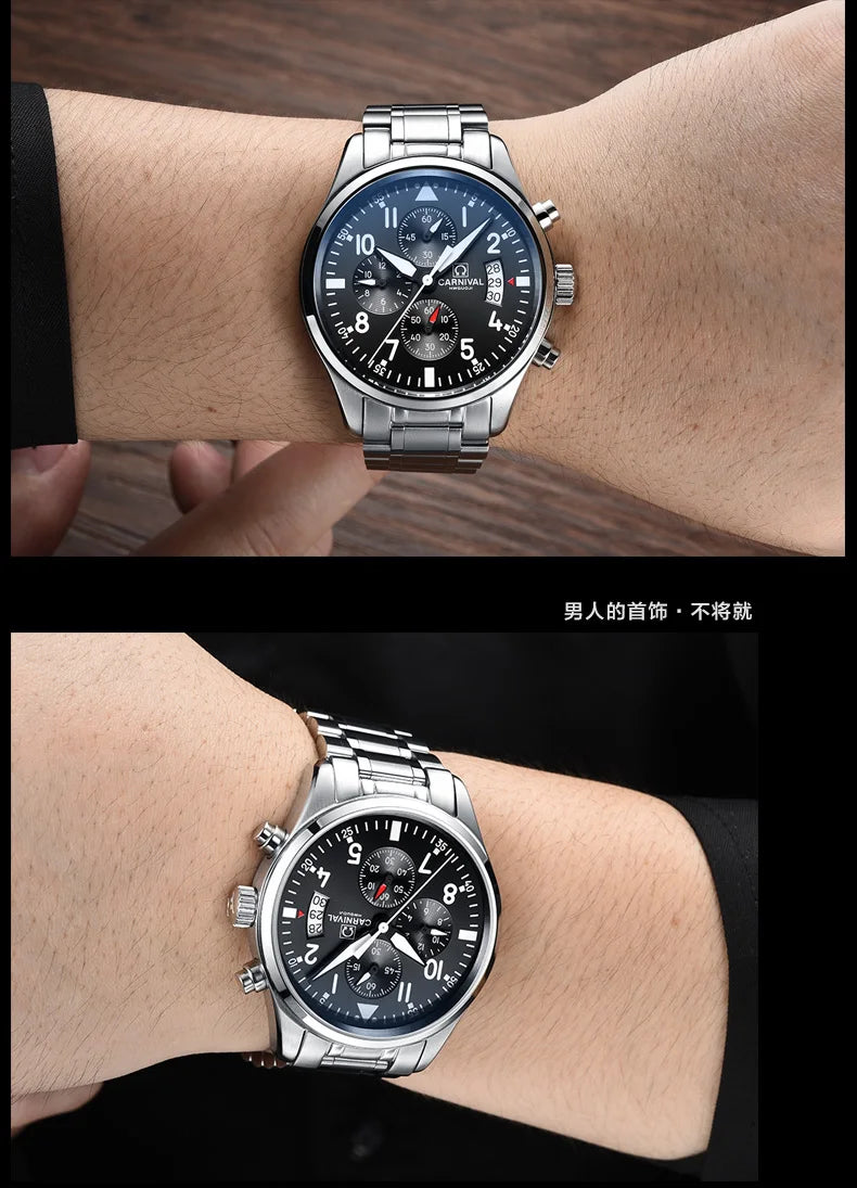 Chronograph luminous military running sport full steel men stopwatch genuine leather strap luxury brand watches sapphire reloj