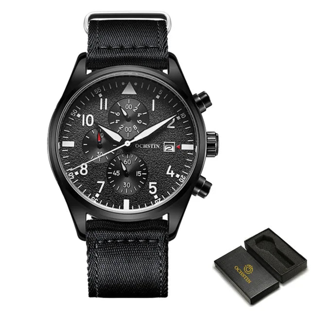OCHSTIN Mens Watches Quartz Chronograph Men Watch Pilot Sport Male Fashion Wristwatch Top Brand Luxury Leather Waterproof Clock