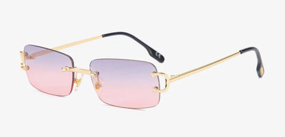 Ochelari de soare retro Kachawoo, dreptunghiulari, fără ramă, pentru bărbați și femei, UV400, mici, la modă, albastru, roz, auriu, metalici, cadouri de ziua de naștere