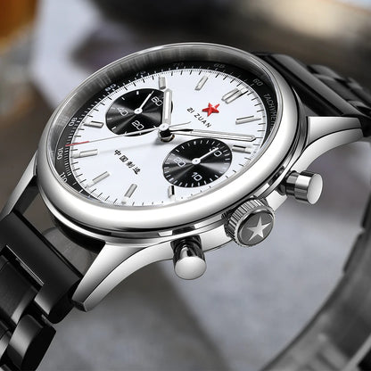 Red Star Panda Mens 1963 Chronograph Mechanical Wristwatch Seagull st1901 Movement Gooseneck 40mm Luminous Sapphire Pilot Watch