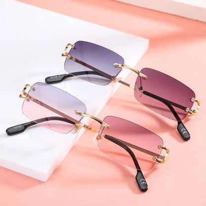 Ochelari de soare retro Kachawoo, dreptunghiulari, fără ramă, pentru bărbați și femei, UV400, mici, la modă, albastru, roz, auriu, metalici, cadouri de ziua de naștere