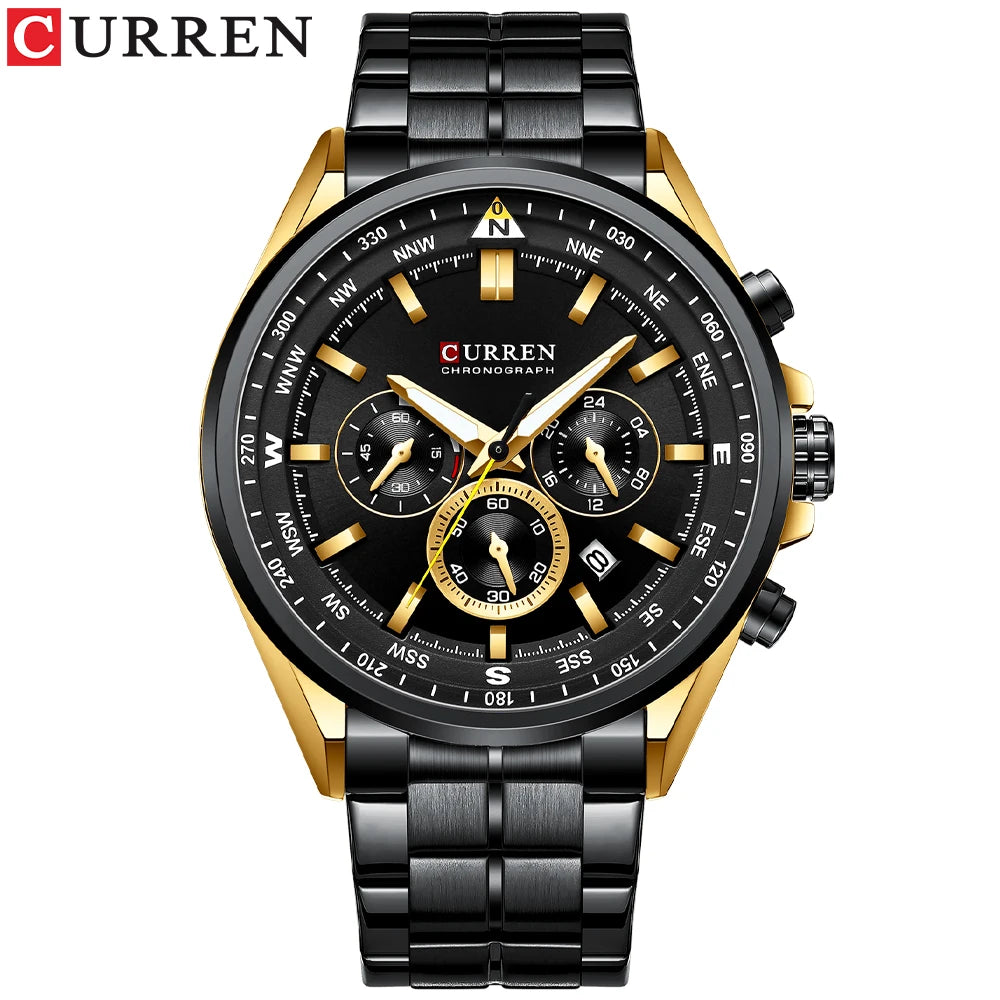 Herrenuhr CURREN – Trendige Uhr einer bekannten Marke, Luxusmodell, wasserdicht, aus Edelstahl, sportlicher Stil, Quarz-Chronograph