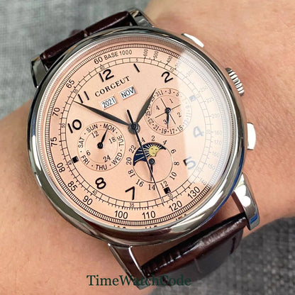 Corgeut Multi Functional Watch Automatic Mechanical Watch for Men 42mm Day Date Month Year Day/Night ST1655 Movt Polished Case