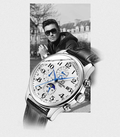Carnival Brand Automatic Watch Fashion Luxury Waterproof Calendar Moon Phase Mechanical Watches For Men Clock Relogio Masculino