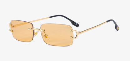 Ochelari de soare retro Kachawoo, dreptunghiulari, fără ramă, pentru bărbați și femei, UV400, mici, la modă, albastru, roz, auriu, metalici, cadouri de ziua de naștere