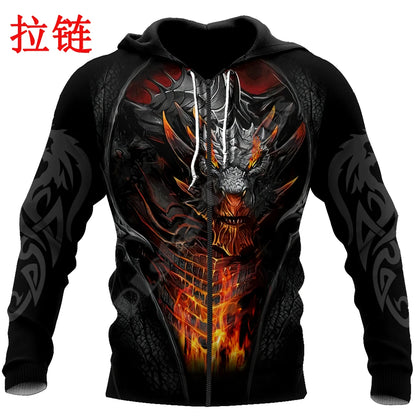 Kaunis tulilohikäärmetatuointi, 3D-printattu miesten huppari, unisex-hupparit, collegepaita, syksyinen streetwear, rento takki, verryttelyasu KJ747