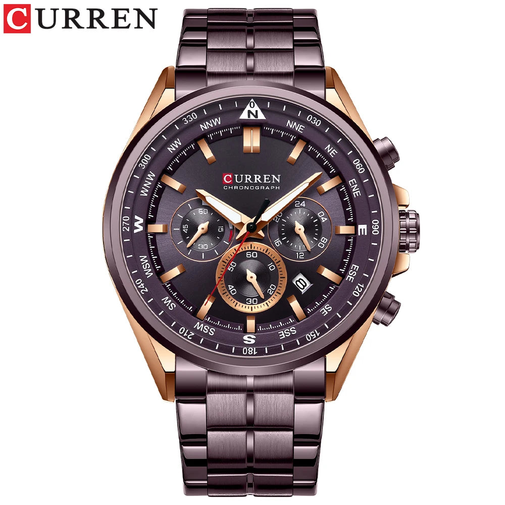 Herrenuhr CURREN – Trendige Uhr einer bekannten Marke, Luxusmodell, wasserdicht, aus Edelstahl, sportlicher Stil, Quarz-Chronograph