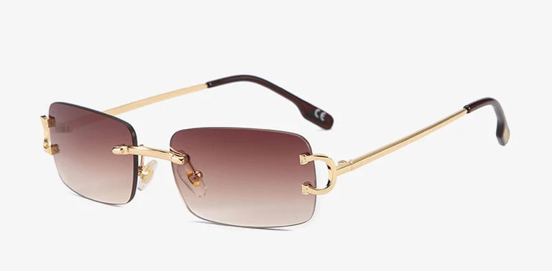 Ochelari de soare retro Kachawoo, dreptunghiulari, fără ramă, pentru bărbați și femei, UV400, mici, la modă, albastru, roz, auriu, metalici, cadouri de ziua de naștere