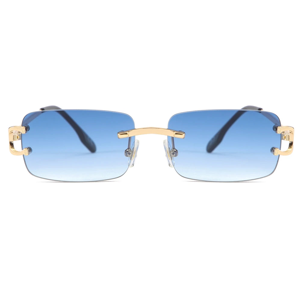Ochelari de soare retro Kachawoo, dreptunghiulari, fără ramă, pentru bărbați și femei, UV400, mici, la modă, albastru, roz, auriu, metalici, cadouri de ziua de naștere