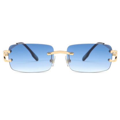 Ochelari de soare retro Kachawoo, dreptunghiulari, fără ramă, pentru bărbați și femei, UV400, mici, la modă, albastru, roz, auriu, metalici, cadouri de ziua de naștere