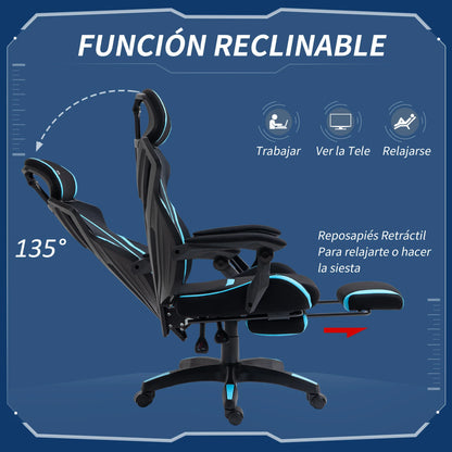 Vinsetto Retractable Height Adjustable Blue Footrest Retractable Gaming Chair