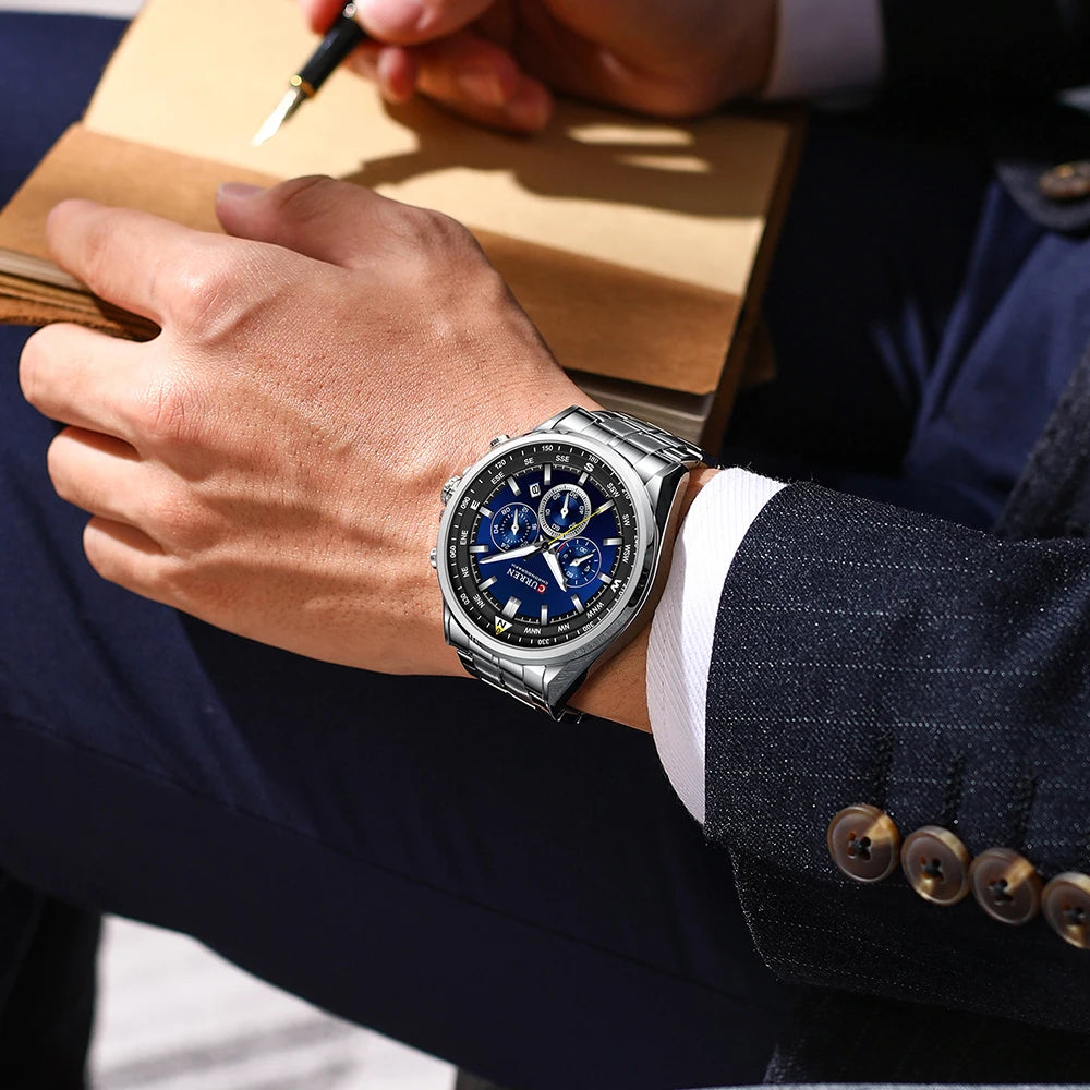 Herrenuhr CURREN – Trendige Uhr einer bekannten Marke, Luxusmodell, wasserdicht, aus Edelstahl, sportlicher Stil, Quarz-Chronograph