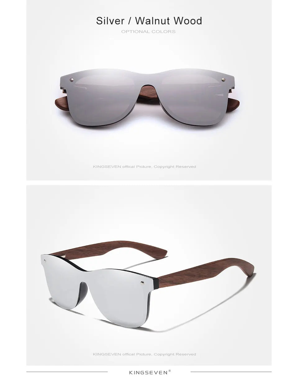 KINGSEVEN Ochelari de soare de lux din lemn de nuc, polarizați, din lemn, de marcă, de designer, fără ramă, cu lentile oglindite, pătrați, pentru femei/bărbați