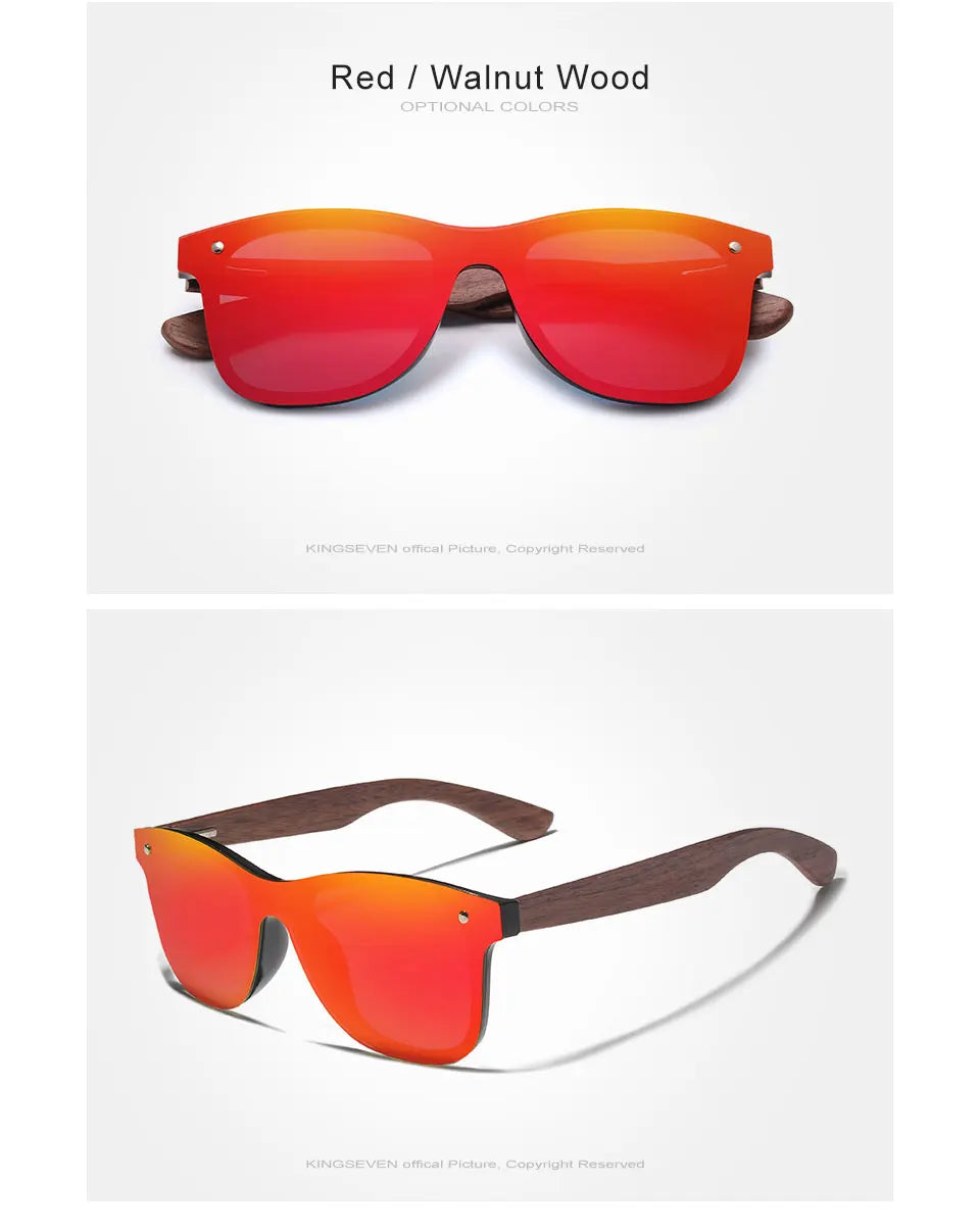 KINGSEVEN Ochelari de soare de lux din lemn de nuc, polarizați, din lemn, de marcă, de designer, fără ramă, cu lentile oglindite, pătrați, pentru femei/bărbați