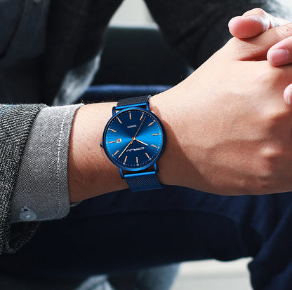 reloj hombre CRRJU Top Brand Luxury Blue Waterproof Watches Slim Stylish Date Casual Quartz Watch Men Sports Mesh Strap Clock