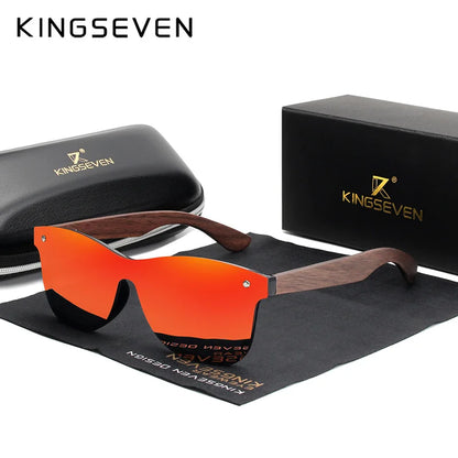 KINGSEVEN Ochelari de soare de lux din lemn de nuc, polarizați, din lemn, de marcă, de designer, fără ramă, cu lentile oglindite, pătrați, pentru femei/bărbați