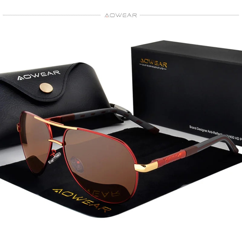 AOWEAR Ochelari de soare polarizați pentru aviație pentru bărbați, din aluminiu, pentru șofat, ochelari de soare pentru bărbați, de marcă, de designer, accesorii retro pentru ochelari, gafas