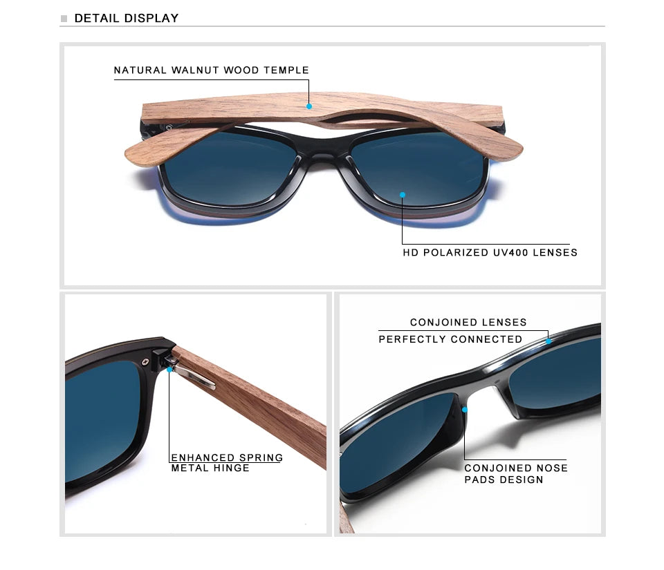 KINGSEVEN Ochelari de soare de lux din lemn de nuc, polarizați, din lemn, de marcă, de designer, fără ramă, cu lentile oglindite, pătrați, pentru femei/bărbați