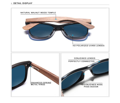 KINGSEVEN Ochelari de soare de lux din lemn de nuc, polarizați, din lemn, de marcă, de designer, fără ramă, cu lentile oglindite, pătrați, pentru femei/bărbați