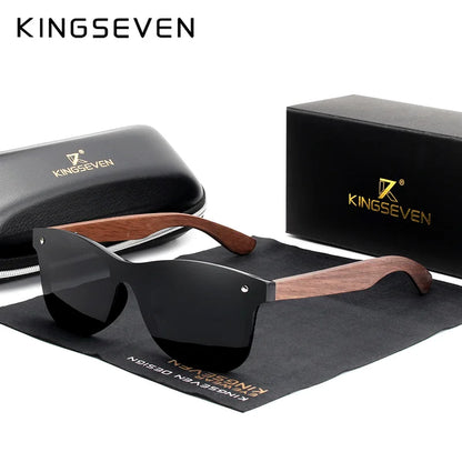 KINGSEVEN Ochelari de soare de lux din lemn de nuc, polarizați, din lemn, de marcă, de designer, fără ramă, cu lentile oglindite, pătrați, pentru femei/bărbați