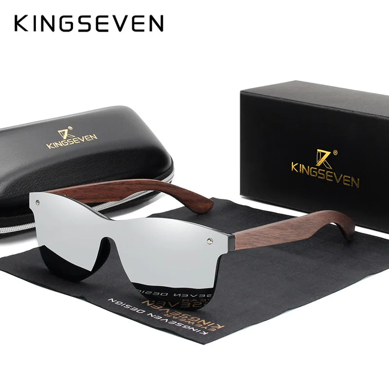 KINGSEVEN Ochelari de soare de lux din lemn de nuc, polarizați, din lemn, de marcă, de designer, fără ramă, cu lentile oglindite, pătrați, pentru femei/bărbați