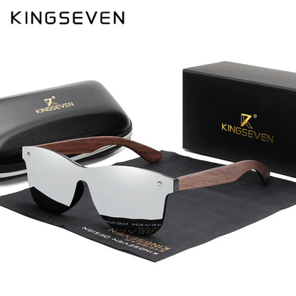 KINGSEVEN Ochelari de soare de lux din lemn de nuc, polarizați, din lemn, de marcă, de designer, fără ramă, cu lentile oglindite, pătrați, pentru femei/bărbați