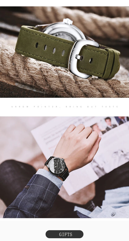OCHSTIN Man Mechanical Pilot Wrist Watches Luxury Self Wind Leather Mechanic Male Clock Auto Date Relogio Masculino Gift for Men