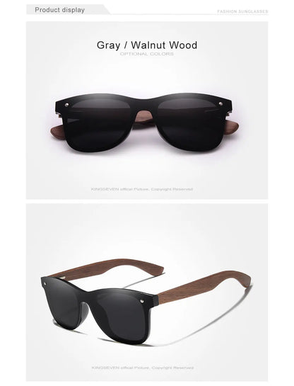 KINGSEVEN Ochelari de soare de lux din lemn de nuc, polarizați, din lemn, de marcă, de designer, fără ramă, cu lentile oglindite, pătrați, pentru femei/bărbați
