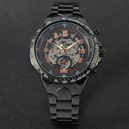 WINNER Men Gold Watches Automatic Mechanical Watch Male Skeleton Wristwatch Stainless Steel Band Luxury Brand Sports Design