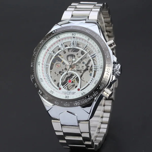 WINNER Men Gold Watches Automatic Mechanical Watch Male Skeleton Wristwatch Stainless Steel Band Luxury Brand Sports Design
