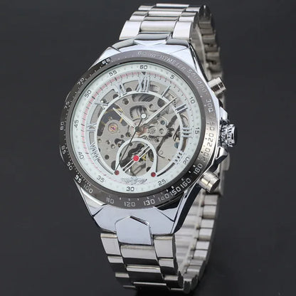 WINNER Men Gold Watches Automatic Mechanical Watch Male Skeleton Wristwatch Stainless Steel Band Luxury Brand Sports Design