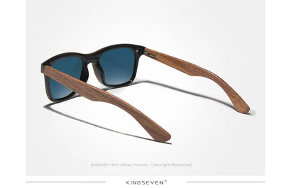 KINGSEVEN Ochelari de soare de lux din lemn de nuc, polarizați, din lemn, de marcă, de designer, fără ramă, cu lentile oglindite, pătrați, pentru femei/bărbați
