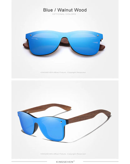 KINGSEVEN Ochelari de soare de lux din lemn de nuc, polarizați, din lemn, de marcă, de designer, fără ramă, cu lentile oglindite, pătrați, pentru femei/bărbați
