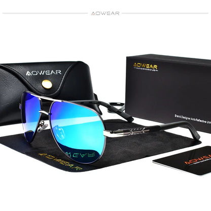 AOWEAR Ochelari de soare polarizați pentru aviație pentru bărbați, din aluminiu, pentru șofat, ochelari de soare pentru bărbați, de marcă, de designer, accesorii retro pentru ochelari, gafas