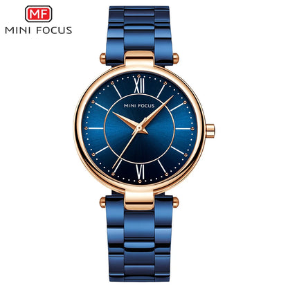 MINI FOCUS Stainless Steel Strap Watches for Women Waterproof Luxury Dress Quartz Wrist Watch Woman Lady Coffee Brown MF0189L