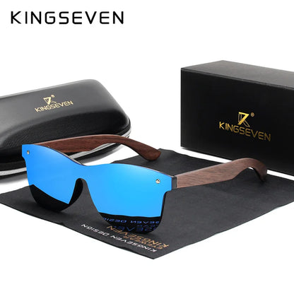 KINGSEVEN Ochelari de soare de lux din lemn de nuc, polarizați, din lemn, de marcă, de designer, fără ramă, cu lentile oglindite, pătrați, pentru femei/bărbați