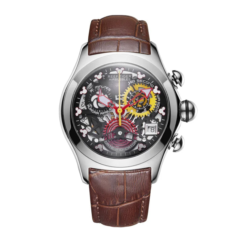 Reef Tiger New Designer Top Brand Luxury Fashion Watches for Women Steel Skeleton Watches Blue Strap Sport Watches RGA7181