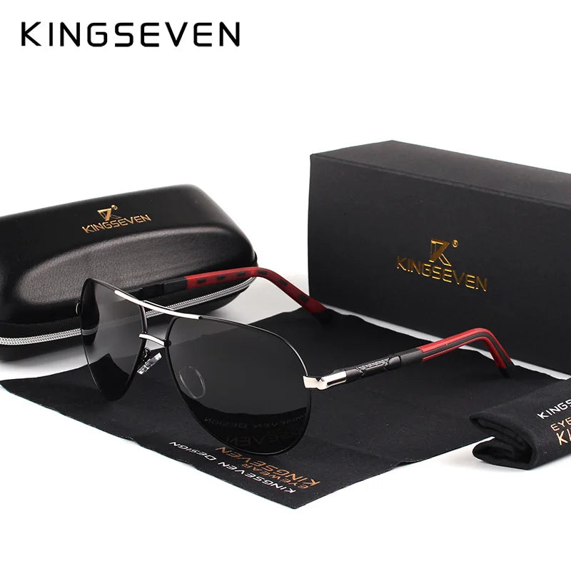 Ochelari de soare pentru bărbați marca KINGSEVEN, model Pilot, cu lentile polarizate UV400, ramă din aluminiu, ochelari de condus, ochelari casual pentru femei