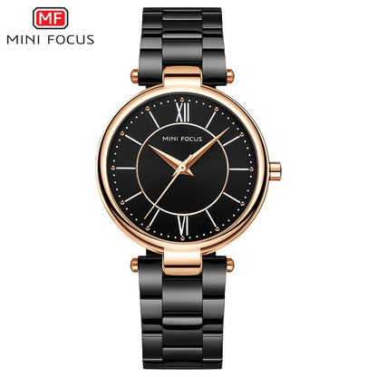 MINI FOCUS Stainless Steel Strap Watches for Women Waterproof Luxury Dress Quartz Wrist Watch Woman Lady Coffee Brown MF0189L