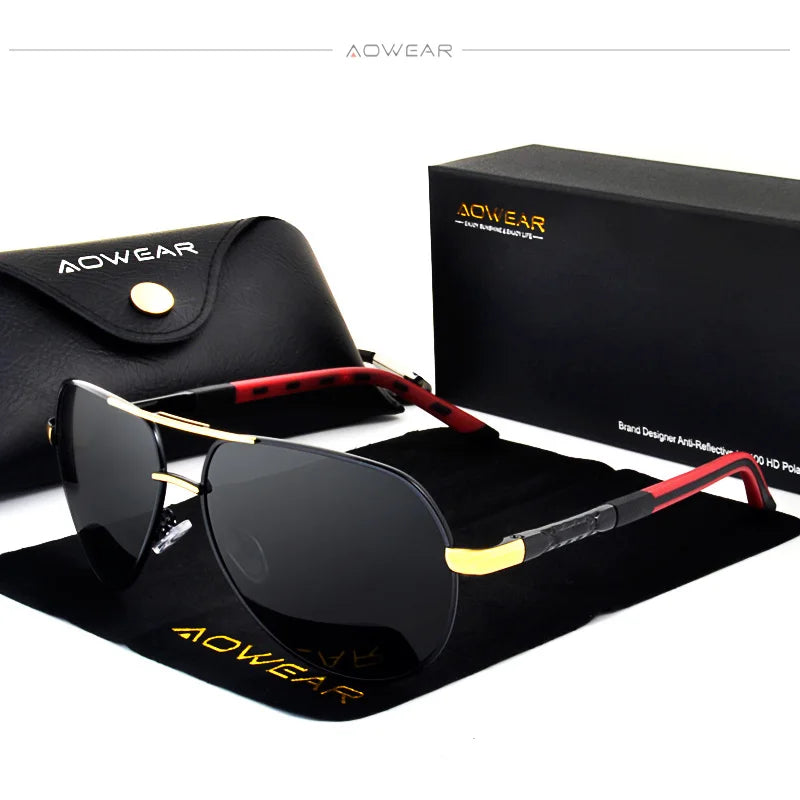 AOWEAR Ochelari de soare polarizați pentru aviație pentru bărbați, din aluminiu, pentru șofat, ochelari de soare pentru bărbați, de marcă, de designer, accesorii retro pentru ochelari, gafas