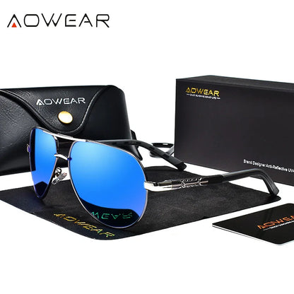 AOWEAR Ochelari de soare polarizați pentru aviație pentru bărbați, din aluminiu, pentru șofat, ochelari de soare pentru bărbați, de marcă, de designer, accesorii retro pentru ochelari, gafas