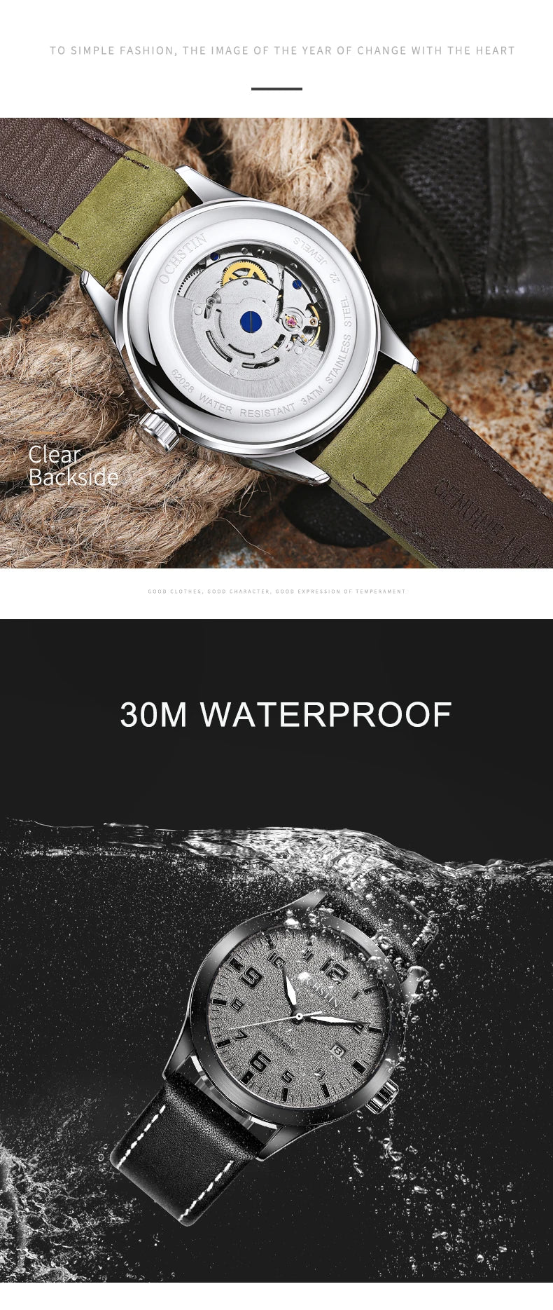 OCHSTIN Man Mechanical Pilot Wrist Watches Luxury Self Wind Leather Mechanic Male Clock Auto Date Relogio Masculino Gift for Men