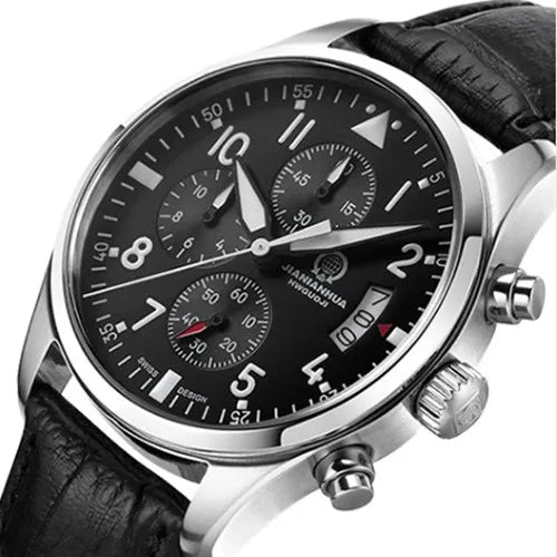 Chronograph luminous military running sport full steel men stopwatch genuine leather strap luxury brand watches sapphire reloj