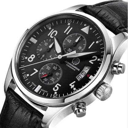 Chronograph luminous military running sport full steel men stopwatch genuine leather strap luxury brand watches sapphire reloj