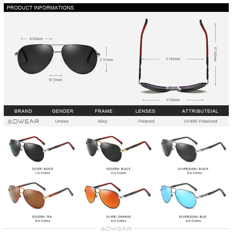 AOWEAR Ochelari de soare polarizați pentru aviație pentru bărbați, din aluminiu, pentru șofat, ochelari de soare pentru bărbați, de marcă, de designer, accesorii retro pentru ochelari, gafas