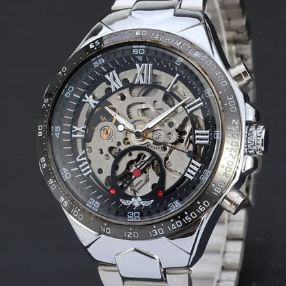WINNER Men Gold Watches Automatic Mechanical Watch Male Skeleton Wristwatch Stainless Steel Band Luxury Brand Sports Design