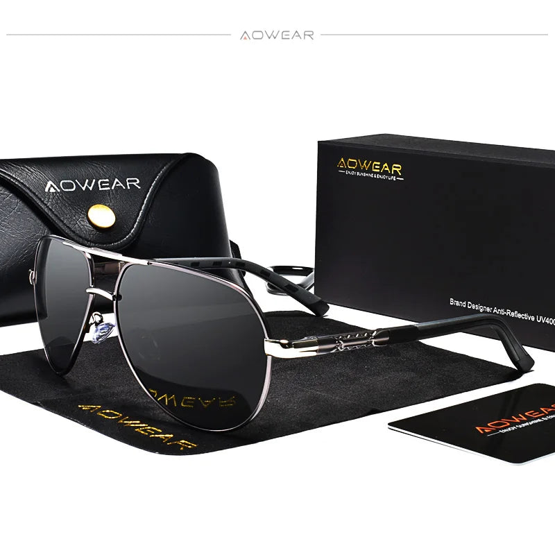AOWEAR Ochelari de soare polarizați pentru aviație pentru bărbați, din aluminiu, pentru șofat, ochelari de soare pentru bărbați, de marcă, de designer, accesorii retro pentru ochelari, gafas