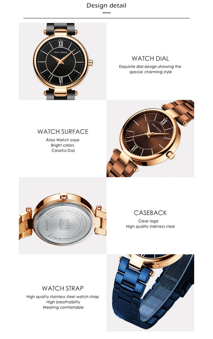 MINI FOCUS Stainless Steel Strap Watches for Women Waterproof Luxury Dress Quartz Wrist Watch Woman Lady Coffee Brown MF0189L