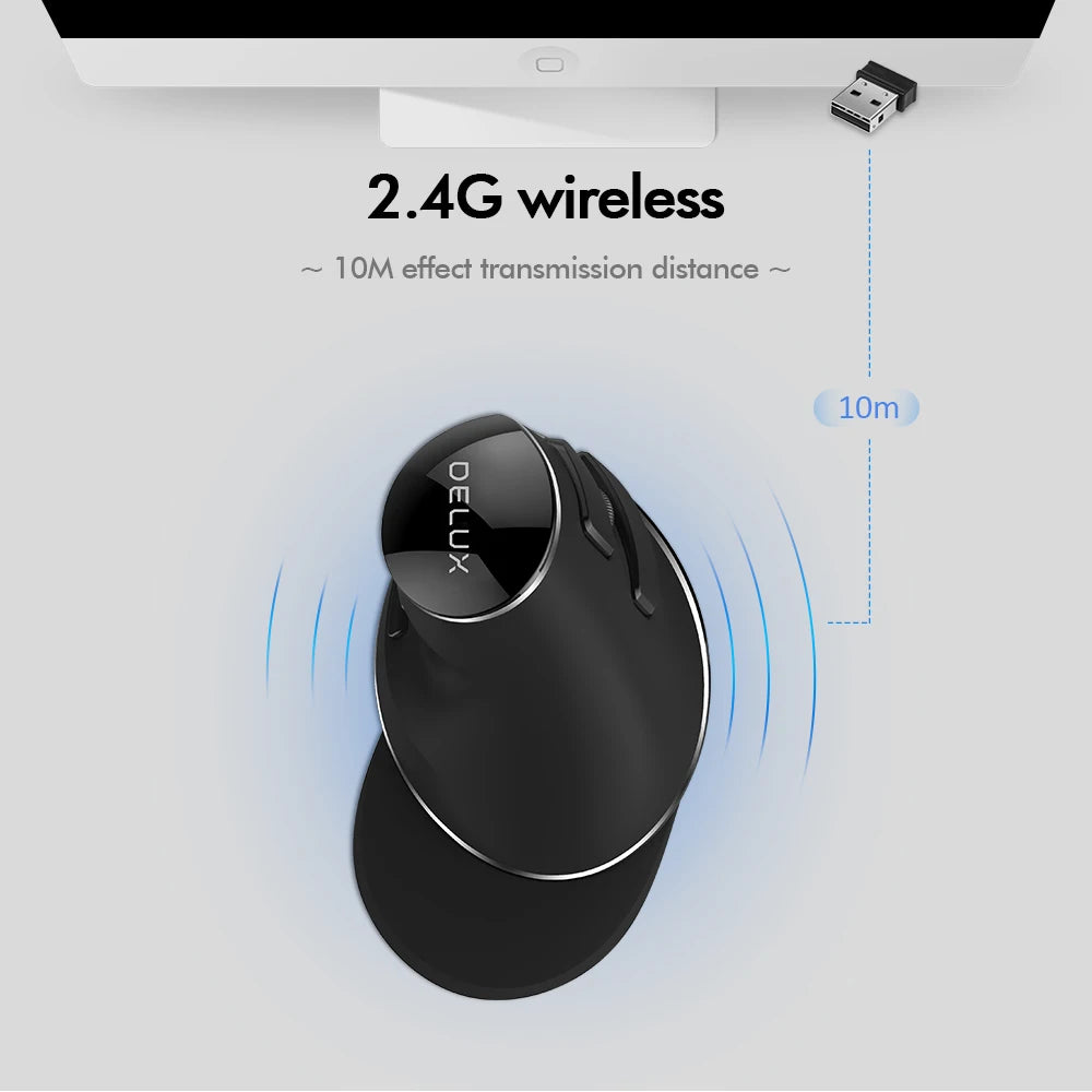 Delux M618 PLUS Vertical Mouse Gaming Wired Ergonomics Mice Wireless 6 Buttons 4000 DPI Optical Right Hand For PC Laptop